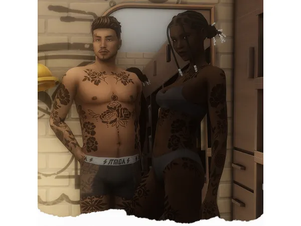 Mix POPPY a full body tattoo happy simblreen - The Sims 4 Custom Content