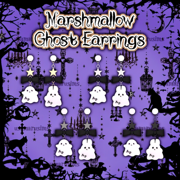 Alpha Simblreen 1 Marshmallow Ghost Earrings by simsfinds - The Sims 4 Custom Content