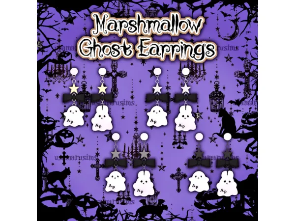 Alpha Simblreen 1 Marshmallow Ghost Earrings - The Sims 4 Custom Content