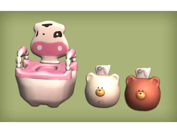 Cow Potty and Bear Tissue Box for - The Sims 2 Custom Content