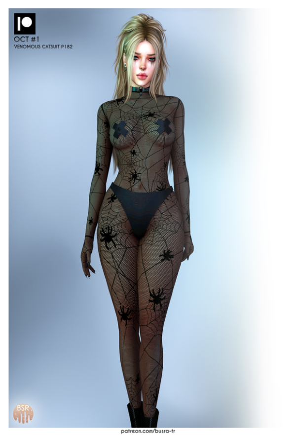 Alpha HALLOWEEN VENOMOUS CATSUIT P182 by simsfinds - The Sims 4 Custom Content