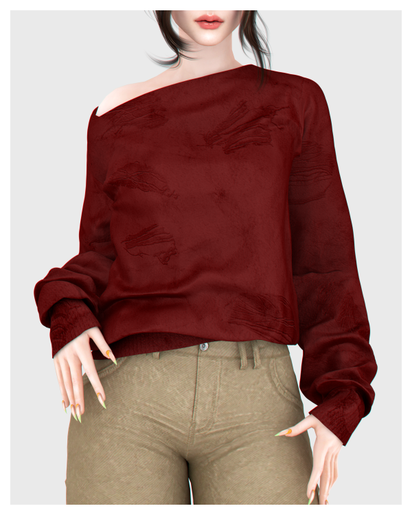 Alpha Off Shoulder Destroyed Sweater by simsfinds - The Sims 4 Custom Content