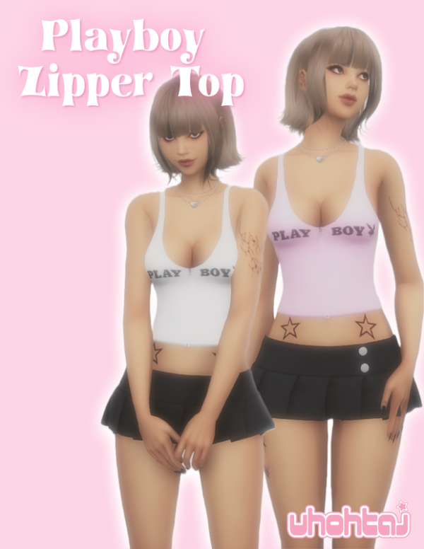 Alpha Playboy Zipper Top by simsfinds - The Sims 4 Custom Content