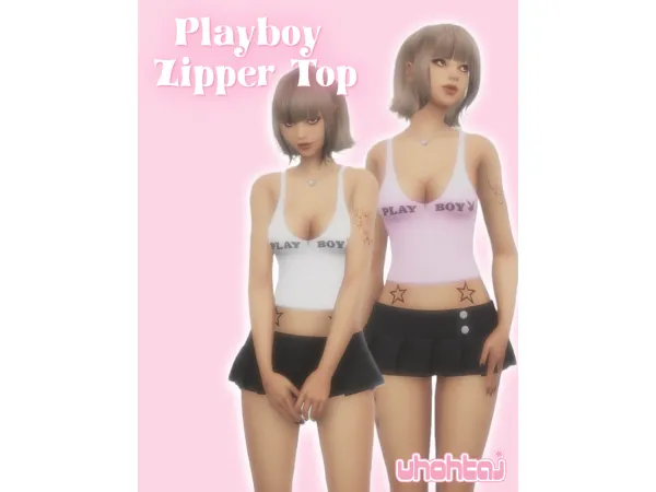 Alpha Playboy Zipper Top by [Uh0htaj] - The Sims 4 Custom Content