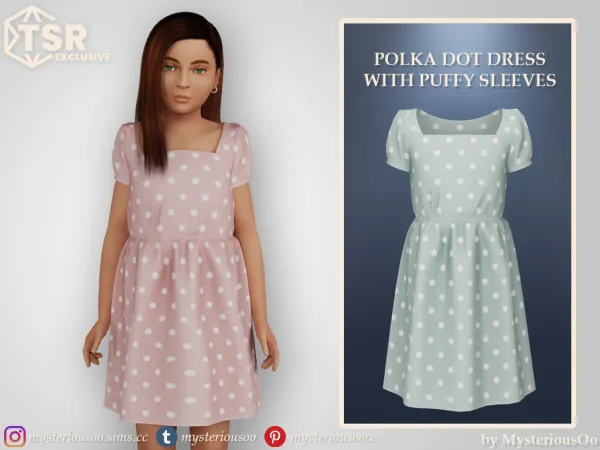 Alpha Polka dot dress with puffy sleeve - The Sims 4 Custom Content
