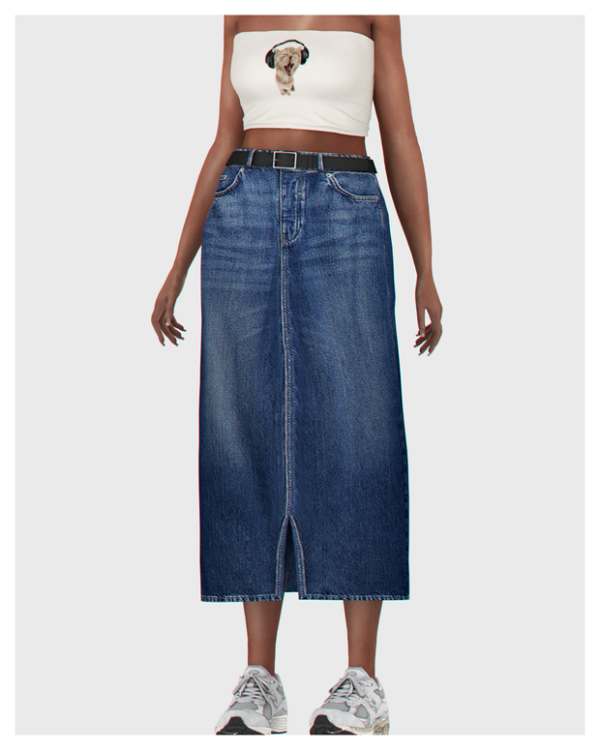 Alpha Belted Long Denim Skirt by simsfinds - The Sims 4 Custom Content