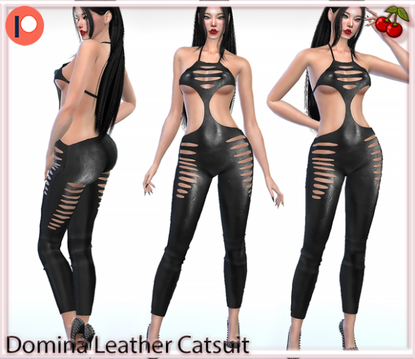 Alpha Domina Leather Cutout Catsuit by simsfinds - The Sims 4 Custom Content