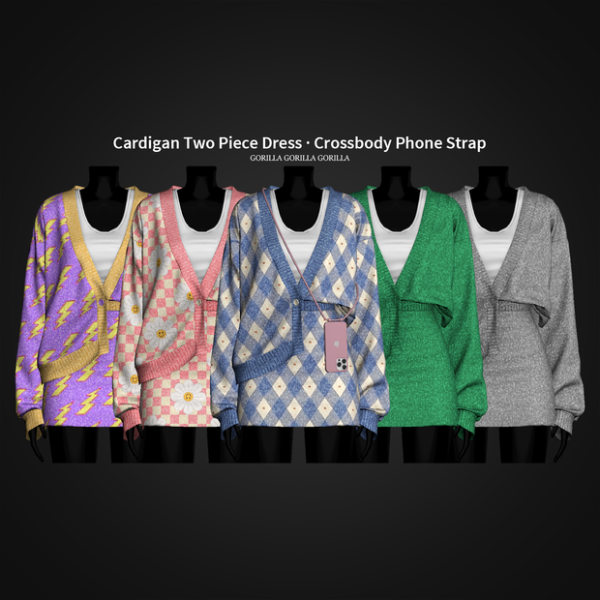 Alpha Cardigan Two Piece Dress Crossbody Phone Strap by simsfinds - The Sims 4 Custom Content
