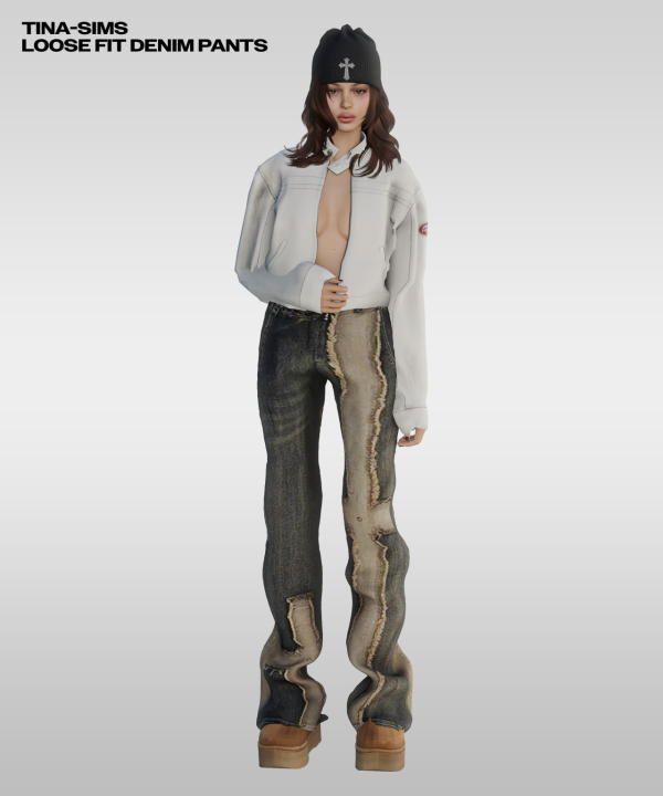 Alpha [TINA SIMS] Loose Fit Denim Pants by simsfinds - The Sims 4 Custom Content