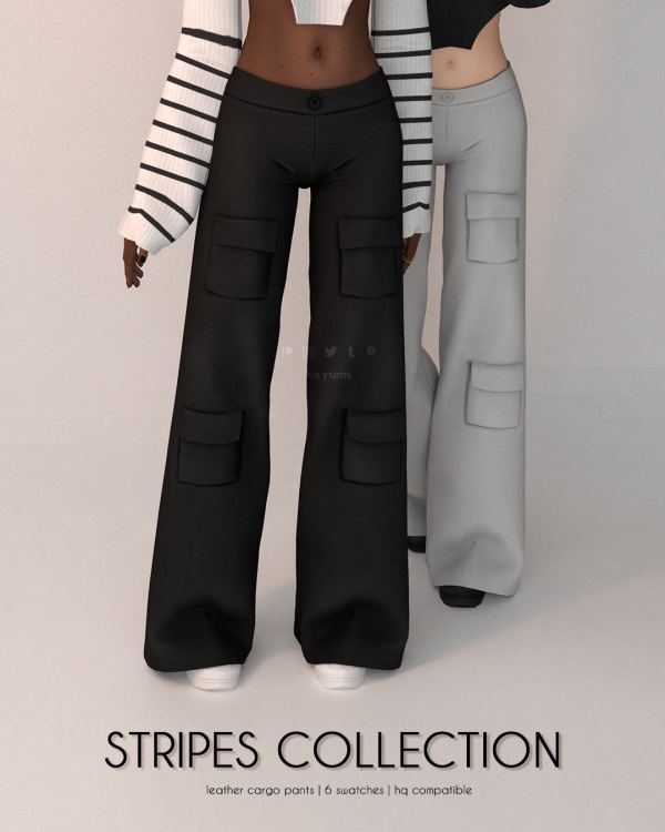 Maxis Match Leather Cargo Pants Stripes Collection by luxysims - The Sims 4 Custom Content