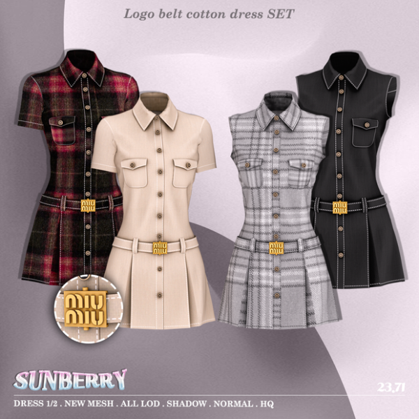 Alpha [SUNBERRY] Logo belt cotton dress SET by simsfinds - The Sims 4 Custom Content