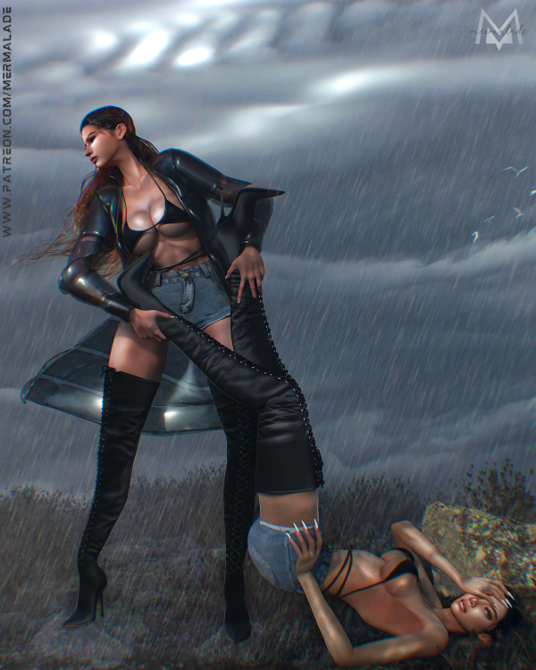 Alpha Laceup High Knee Heeled Boots by mermalade - The Sims 4 Custom Content