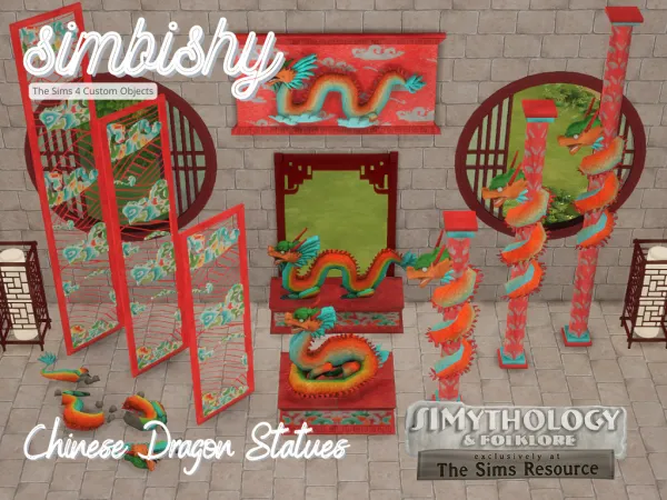 Mix SIMythology Chinese Dragon Statues - The Sims 4 Custom Content