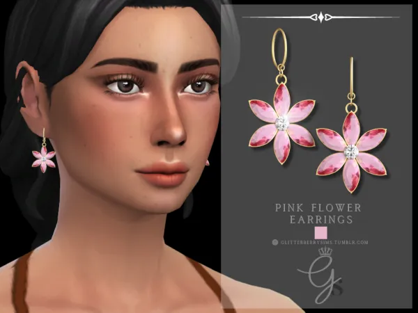 Alpha Pink Flower Earrings by GlitterberryFly - The Sims 4 Custom Content