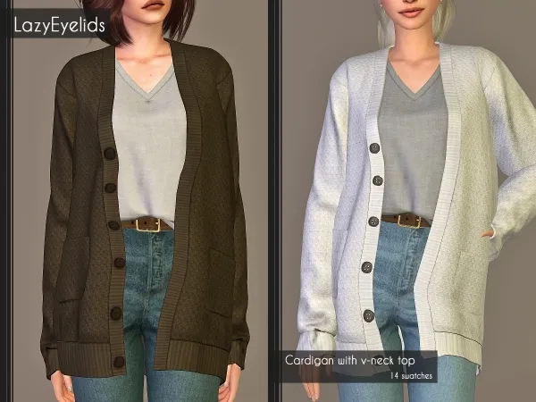 Mix Cardigan with v neck top by lazyeyelids - The Sims 4 Custom Content