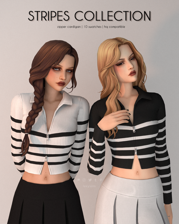 Mix Zipper Cardigan Stripes Collection by luxysims - The Sims 4 Custom Content