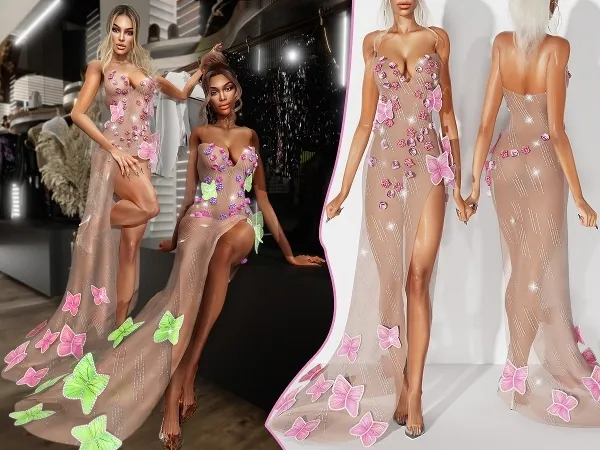 Alpha Evening Butterfly Dress - The Sims 4 Custom Content