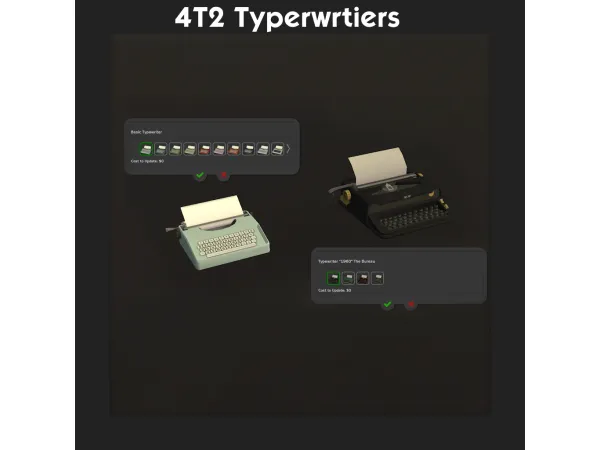 4T2 Typewriters - The Sims 2 Custom Content