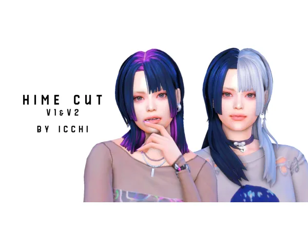 Maxis Match Hime cut V1V2 by icchisims - The Sims 4 Custom Content