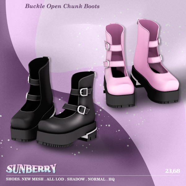 Alpha [SUNBERRY] Buckle Open Chunk Boots by simsfinds - The Sims 4 Custom Content