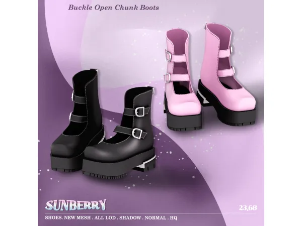 Alpha [SUNBERRY] Buckle Open Chunk Boots - The Sims 4 Custom Content