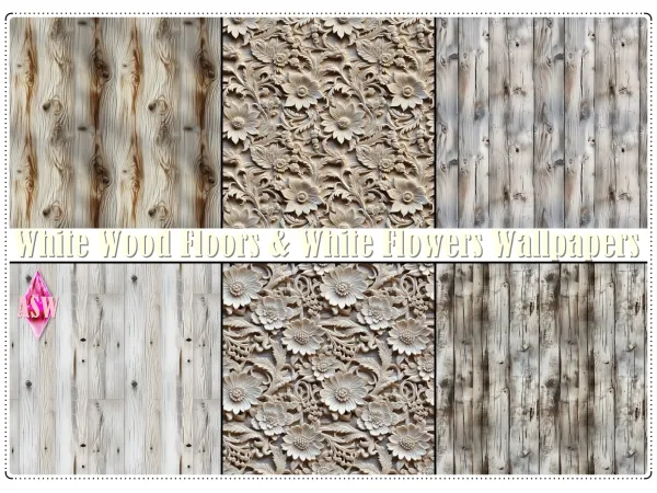 Alpha White Wood Floors White Flowers Wallpapers by AnnettsSims4Welt - The Sims 4 Custom Content