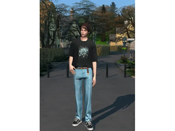 Alpha Oversized T shirt Straight cut Denim Jeans by NORUSIMS - The Sims 4 Custom Content