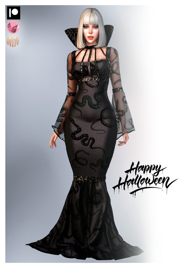 Alpha HALLOWEEN COLLAB (SonyaSims) SNAKES COSTUME DRESS P185 by busratr - The Sims 4 Custom Content
