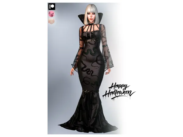 Alpha HALLOWEEN COLLAB (SonyaSims) SNAKES COSTUME DRESS P185 by busratr - The Sims 4 Custom Content