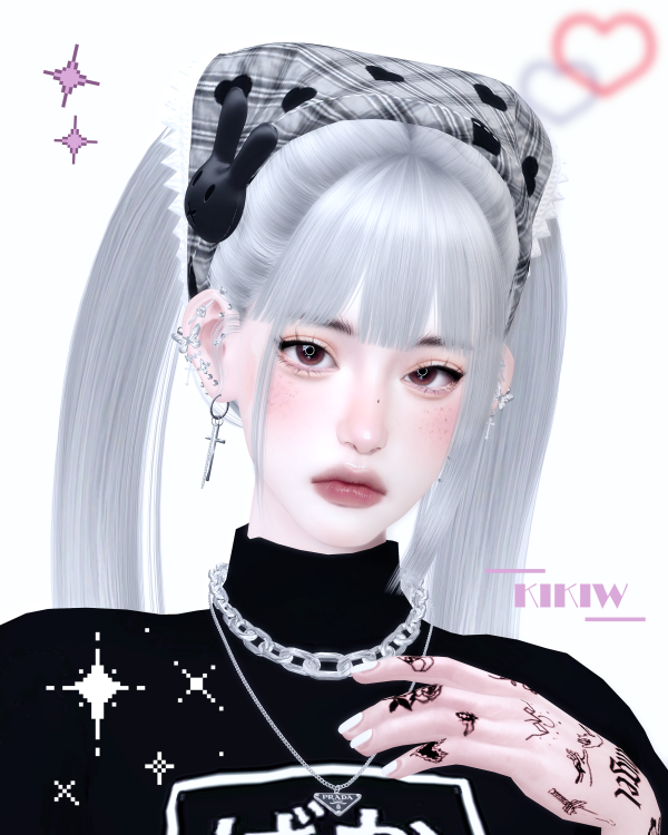 Alpha [KIKIW]Y2K bandana with jagged lace by simsfinds - The Sims 4 Custom Content