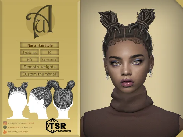 Alpha NANA DOUBLE BUN LOCS FOR FEMALES FOR - The Sims 4 Custom Content