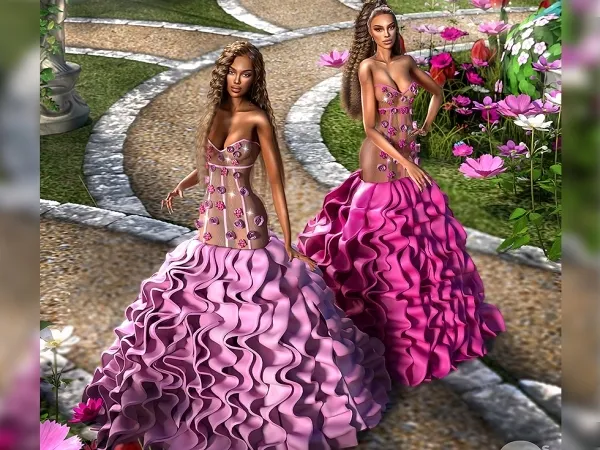 Alpha Floral Gown with Layered Tulle Train - The Sims 4 Custom Content