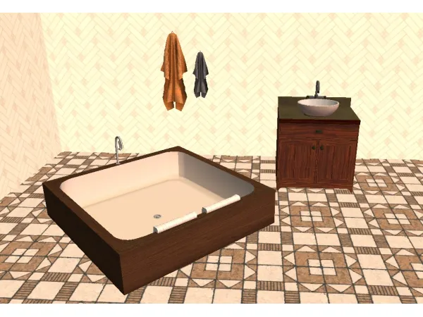 Quiet Attraction Large Tub Pacific Heights Sink and Glassary Hanging Towels for - The Sims 2 Custom Content