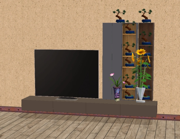 Presidio Tv Stand and Wall Shelves for by simsfinds - The Sims 2 Custom Content