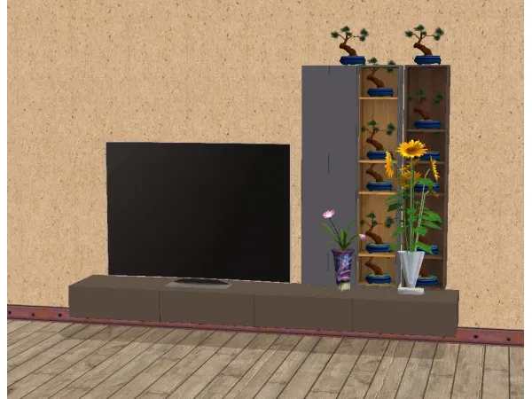 Presidio Tv Stand and Wall Shelves for - The Sims 2 Custom Content