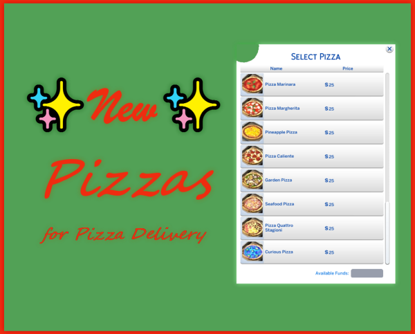 Maxis Match The New Pizzas but added to Pizza Delivery by simsfinds - The Sims 4 Custom Content