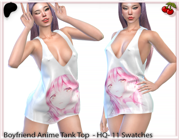 Alpha 43310450277903Boyfriend Anime Tank Top Dress by simsfinds - The Sims 4 Custom Content