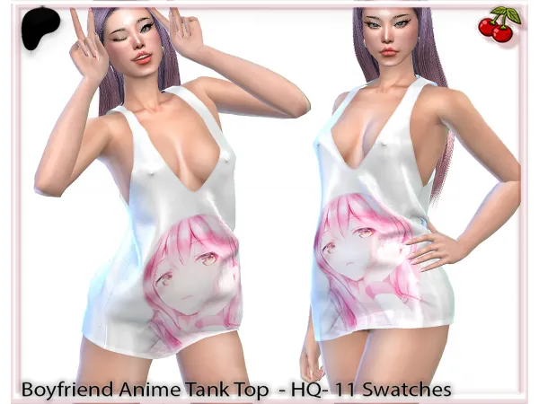 Alpha 43310450277903Boyfriend Anime Tank Top Dress by harmoniasims4 - The Sims 4 Custom Content