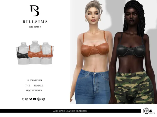 Alpha Acid Wash Leather Bralette ( ) - The Sims 4 Custom Content