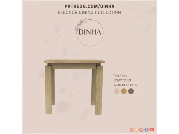 Alpha Eleonor Dining Collection Table 1x1 - The Sims 4 Custom Content