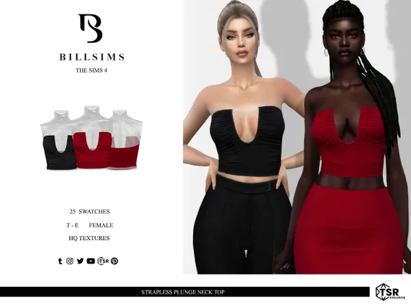 Alpha Strapless Plunge Neck Top ( ) - The Sims 4 Custom Content