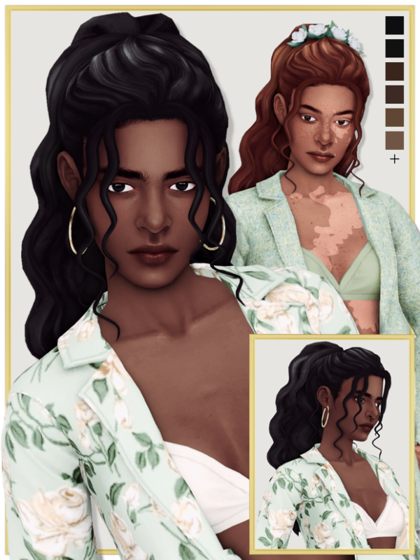 Maxis Match AMALINA (mini set) female hair (in several versions) a flower accessory by simsfinds - The Sims 4 Custom Content