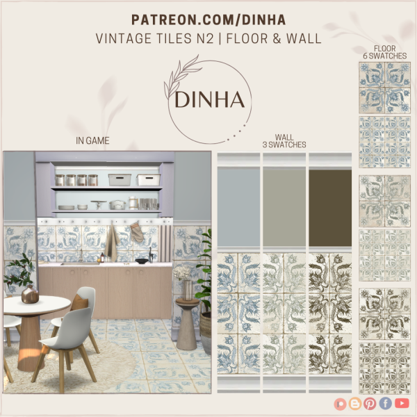 Alpha Vintage Tiles N2 Floor Wall by dinhagamer - The Sims 4 Custom Content