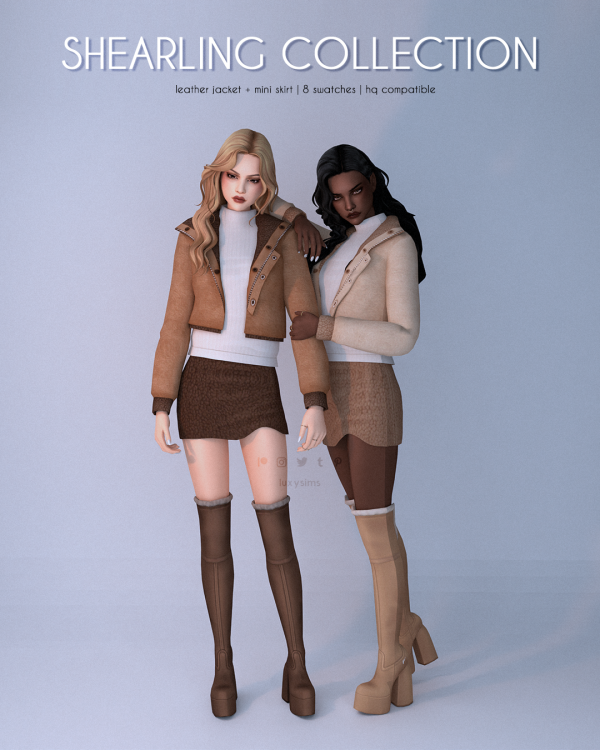 Maxis Match Leather Jacket Mini Skirt Shearling Collection by luxysims - The Sims 4 Custom Content