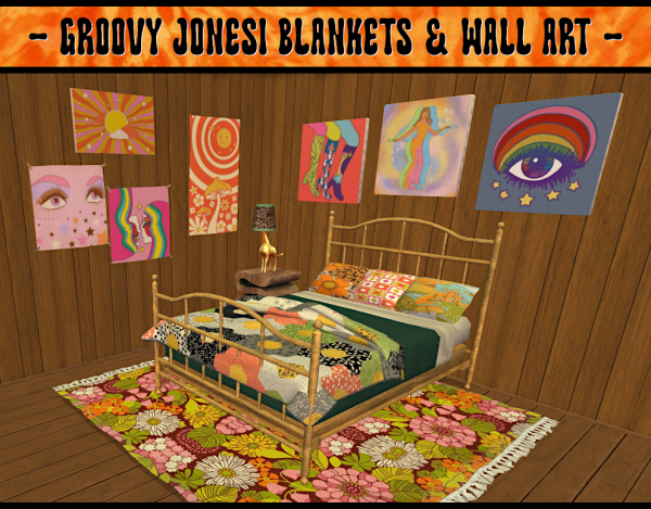 [Jane] Groovy Jonesi Blankets Wall Art by simsfinds - The Sims 2 Custom Content
