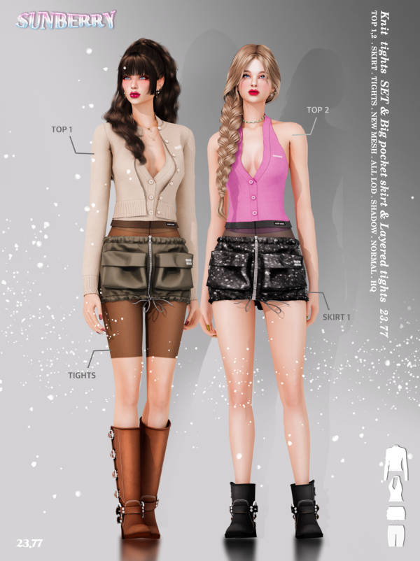 Alpha [SUNBERRY] Knit tights SET Big pocket skirt Layered tights by simsfinds - The Sims 4 Custom Content