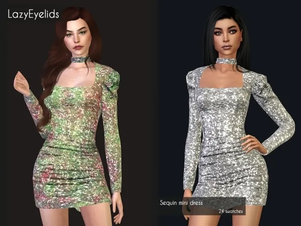 Alpha Sequin mini dress by lazyeyelids - The Sims 4 Custom Content