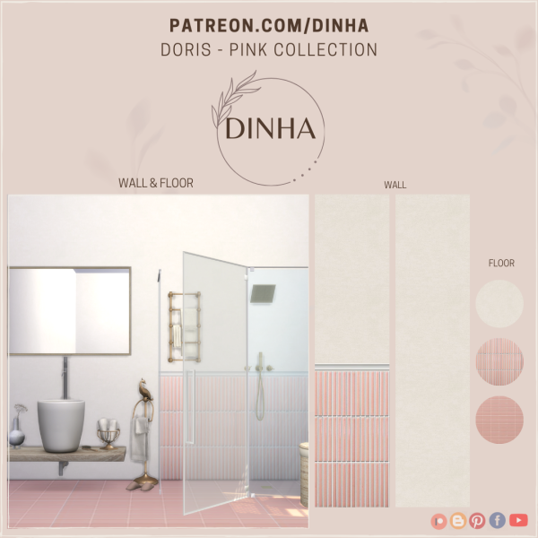 Alpha Doris Pink Collection Wall Floor by dinhagamer - The Sims 4 Custom Content