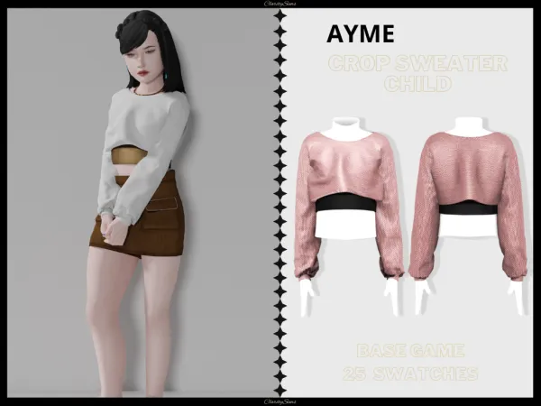 Alpha Ayme Crop Sweater Child - The Sims 4 Custom Content