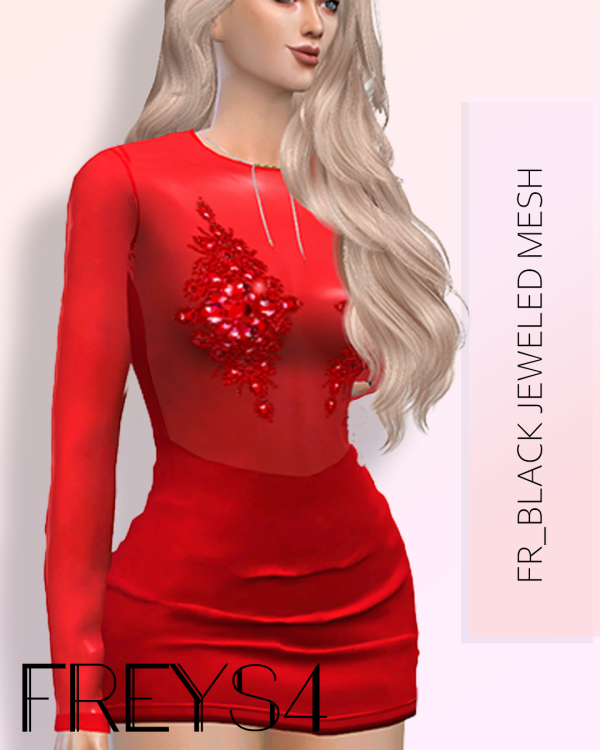 Alpha FR_BLACK JEWELED MESH by freys4 - The Sims 4 Custom Content
